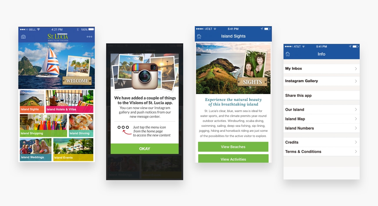 Visions of St. Lucia App - App Screens